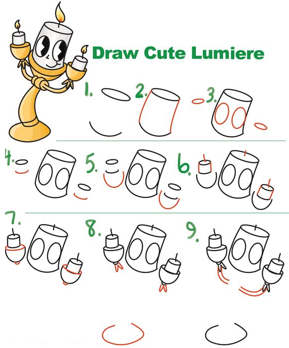 Step By Step   How To Draw Lumiere Cute Kawaii Chibi From Beauty And The Beast Easy Step By Step  Tutorial For Kids How To Draw Step By Step