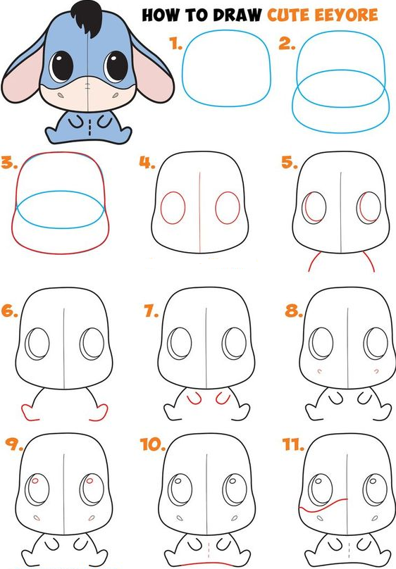 Drawing Step By Step   How To Draw A Cute Chibi Kawaii Eeyore Easy Step By Step Drawing Tutorial For Kids &