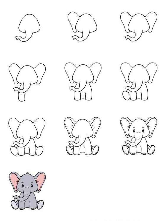 Drawing Step By Step   How To Draw An Elephant Step By Step