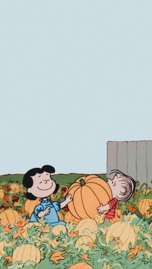 Fall Backgrounds Iphone   Charlie Brown Wallpaper Linus And Lucy At The Pumpkin
