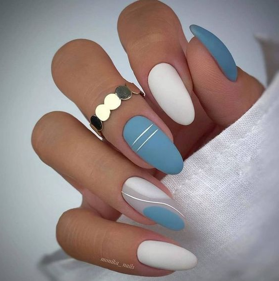 Fall Blue Nails - Ice blue almond nails