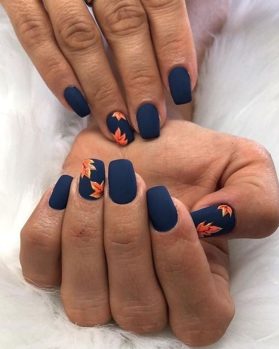 Fall Blue Nails - Navy Blue Autumn Leaves Nails Fall Nail Art Blue Autumn Nails