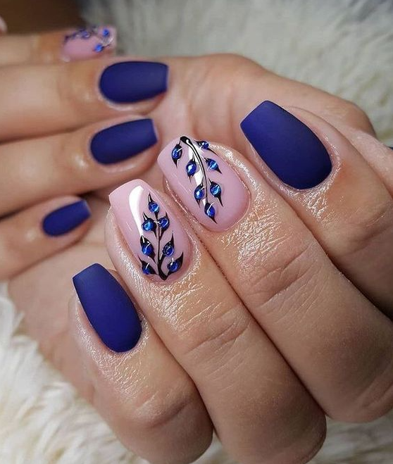 Fall Blue Nails   Stay Trendy This Autumn 2023 Fall Nail Designs For Short And Long Square Nails