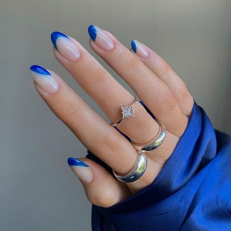 Fall French Tip Nails   Electric Blue Edges
