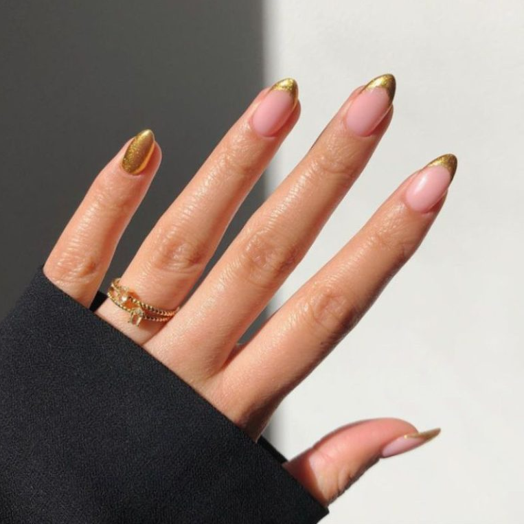 Fall French Tip Nails   Golden Chrome Tips