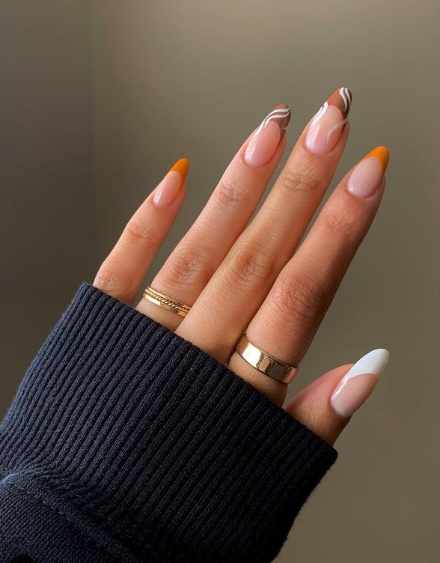 Fall French Tip Nails   Pumpkin Spice Latte Frenchie
