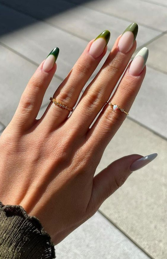 Fall French Tips   Autumn French Nails 2023 Green Autumn French Nails
