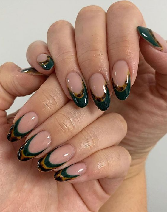 Fall French Tips   Autumn French Nails 2023 Tortoiseshell Double French Tip Nails