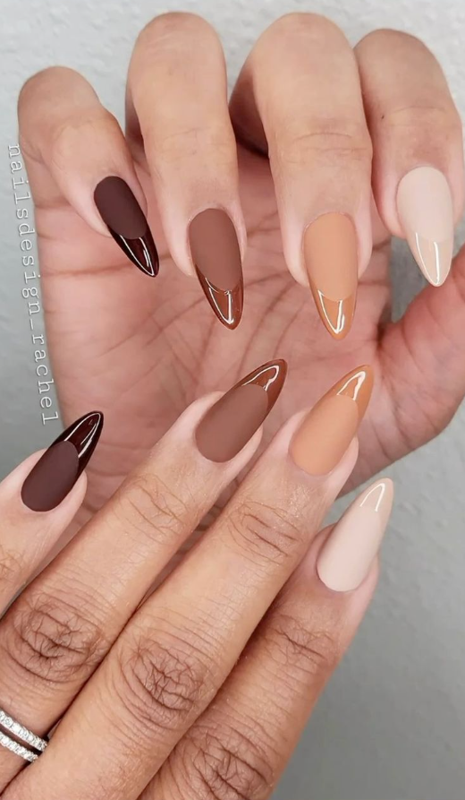 Fall French Tips   Brown  Taupe  Neutral  Multicolor