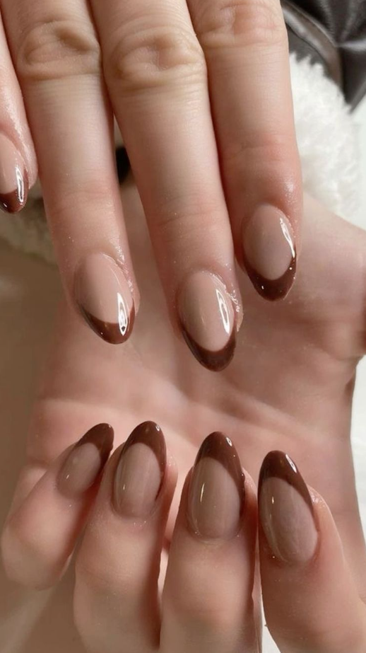 Fall French Tips   Brown Nails Gel Nails Beige Nails French Nails