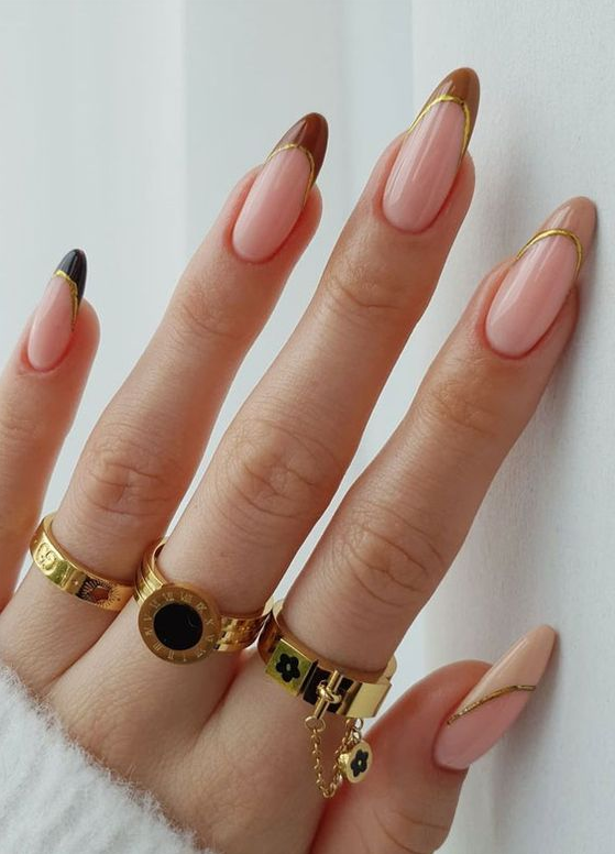 Fall French Tips   Cute Fall  To Help You Get Ready For Autumn Manicure Gold & Shades Of Fall Leave French Tip