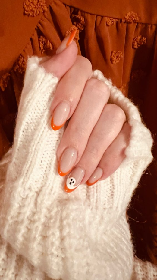 Fall French    Spooky Ghost Halloween Nails Orange French