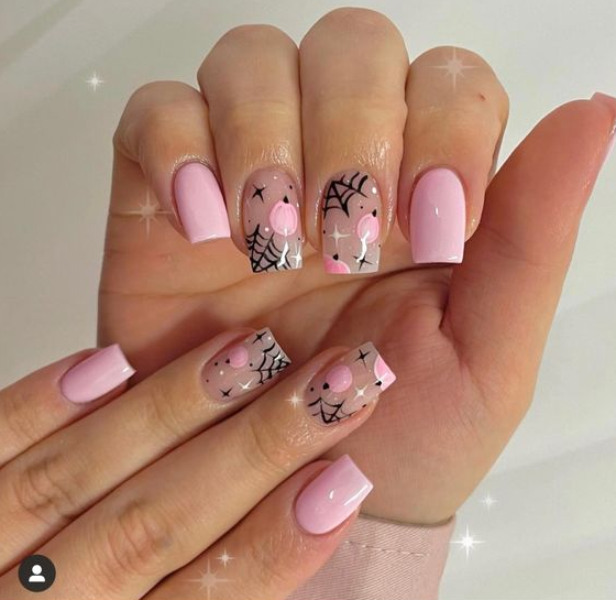 Fall Pink Nails   Pink Halloween Inspired Square Shaped