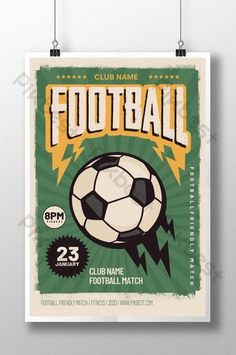 Football Posters   Football Retro Green Sports Poster Design PSD Free Download