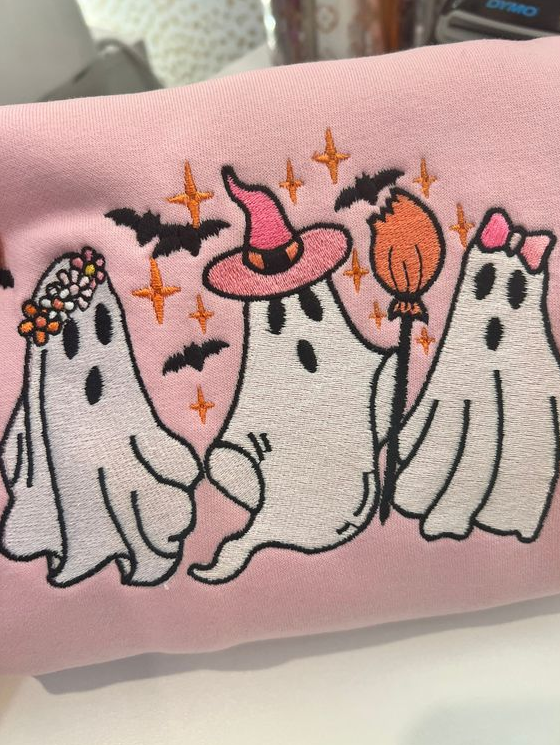 Halloween Sweatshirt   Cute Ghost Embroidered  Cute Halloween