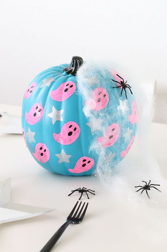 Pumpkin Painting Ideas   DIY Ghost And Stars Halloween Pumpkin With Michaels