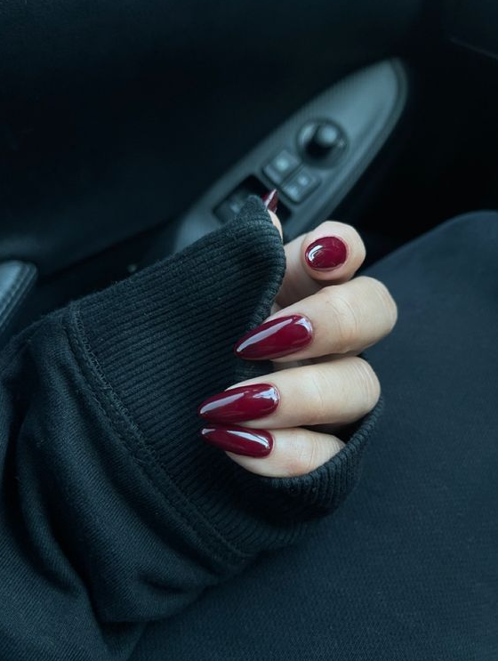 Red Fall Nails   Almond Shaped Fall Autumn Nails