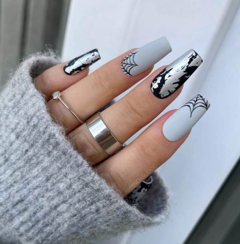 Silver Treat Or Trick Nails