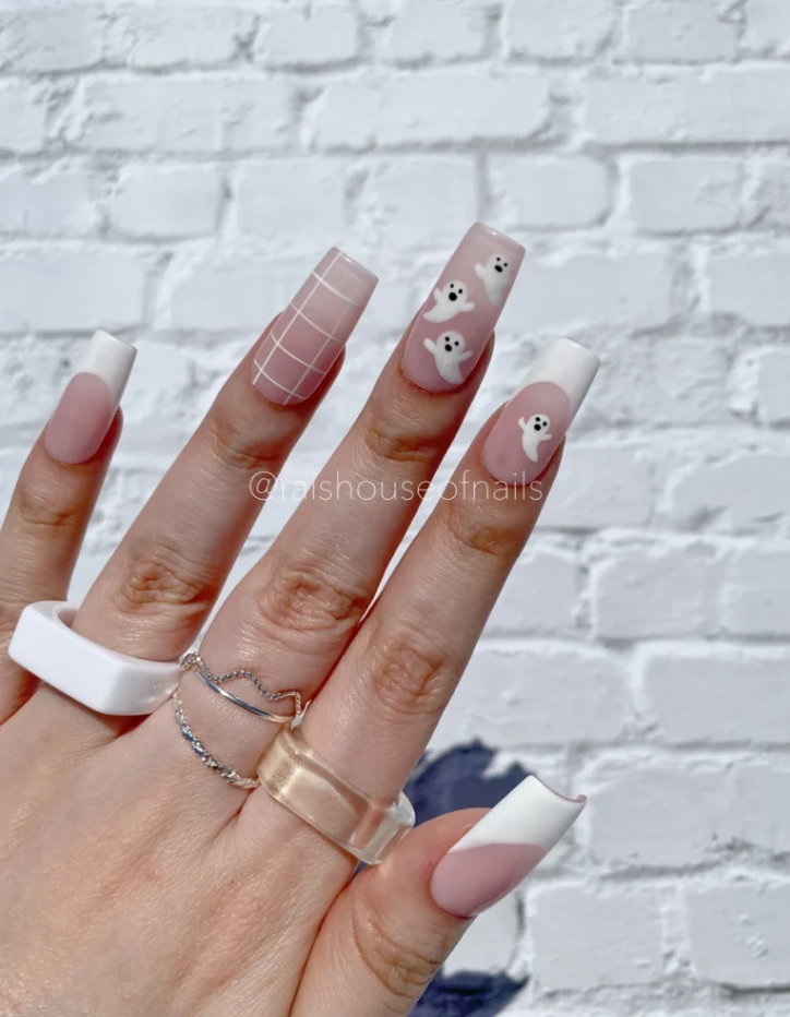 White And Nude Ghost Nails