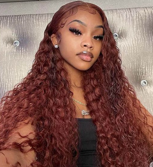 Birthday Hair   Reddish Brown Water Wave 5x5 13x4 HD Lace Full Frontal Wig Copper Color Glueless Human Hair Wig