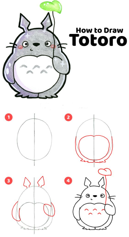 Drawing Step By Step   How To Draw Kawaii Totoro Step By Step