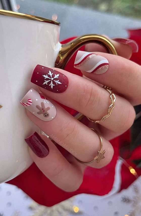 Holiday Nail Ideas   Red And White Cute Nails