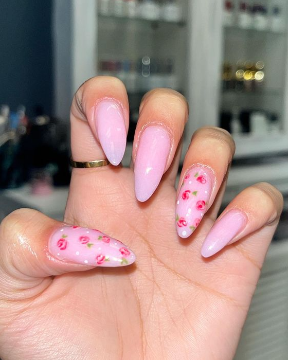 Nail Shapes For Chubby Fingers   Baby Pink Nails With Roses