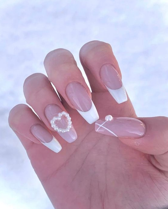 Nail Shapes For Chubby Fingers   French Tip Nails Cute Heart Nails Coquette Nails