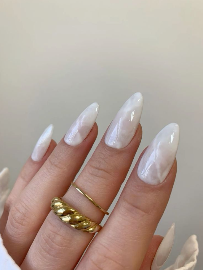 Old Money Nails   Milky White Marble Nails