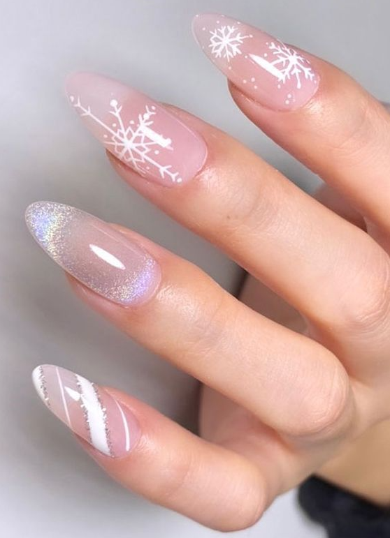 Pink Snowflake    Cute Nail Designs & Ideas Snowflake & Candy Cane Sheer Pink