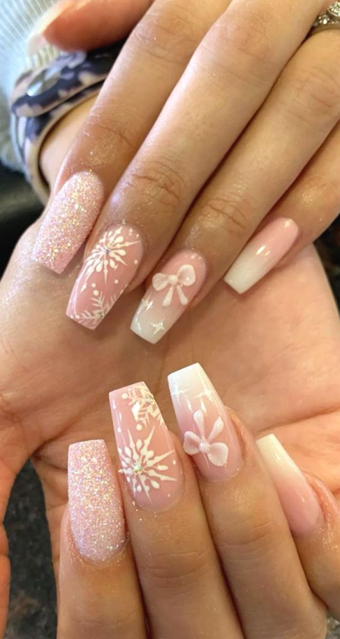 Pink Snowflake Nails   Cute Winter And Nail Ideas