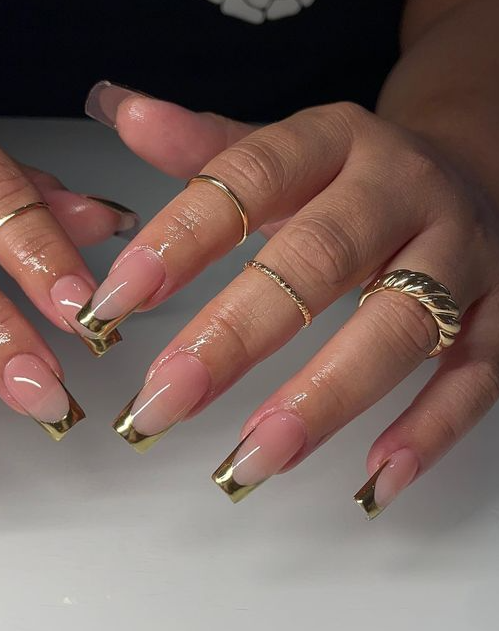 Simple Classy Baddie Nails   Gold Acrylic  Gold Tip