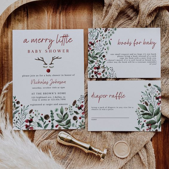 Winter Baby Shower Ideas   Christmas Baby Shower Invitation Template