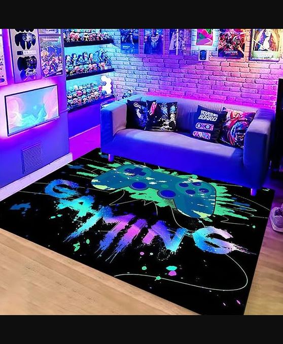 Anime Gamer Rugs For Bedroom Boys Teens Printed Game Gamepad Carpets Living Room Mat Home Decor Non Slip Crystal Floor Polyester Gamer Decor Doormats