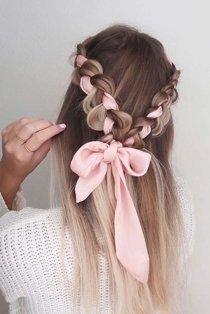 Cute Hairstyle With Ribbon For Valentine's Day