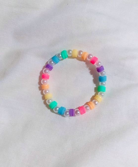 Bracelet Inspo Clay Beads   Rainbow Pearl Clay Bead Bracelet, Stretchy Strong String, Water Resistant