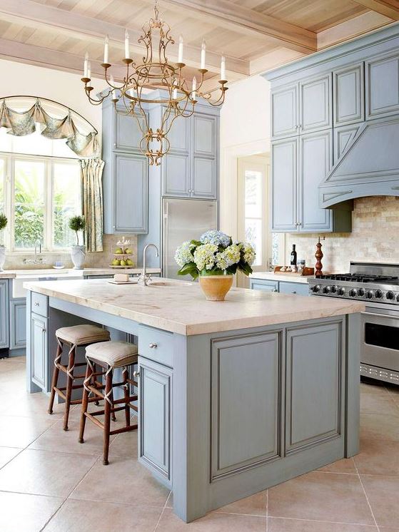 French Style Kitchen   Beautiful Examples Of Blue Kitchen Cabinets