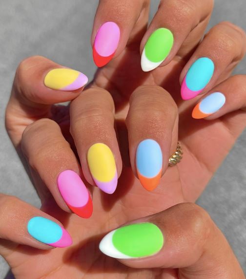 Spring Break Nails   Colorful Matte French