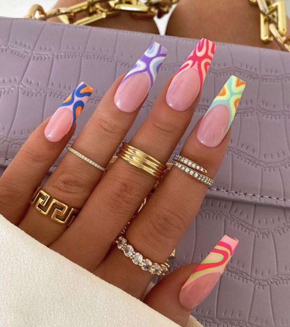 Spring Break Nails   Colorful Swirling Tips