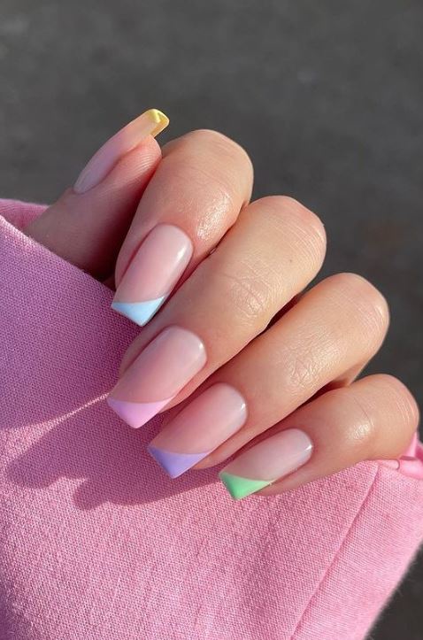 Asymmetrical Colorful Pastel Nails