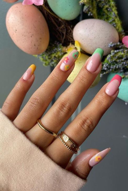 Bright Colorful Easter French Tip Nails