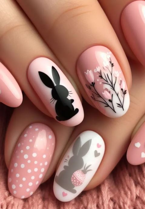 Bunny Silhouettes On A Light Pink Base