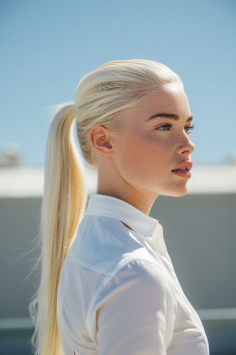 High Ponytail In Bright California Blonde