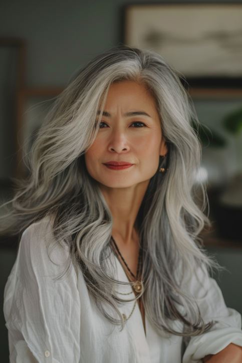 Long Layers With Gentle Waves And Natural Gray Highlights