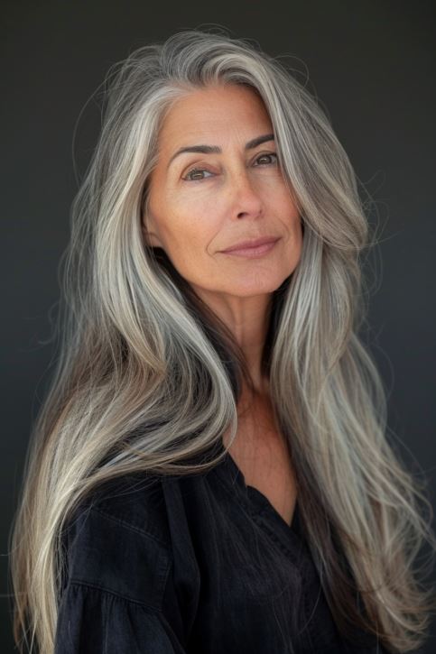 Long Sleek Hair With Silky Gray Ombre Finish
