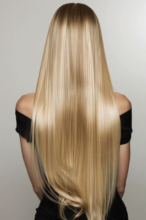 Long Straight Hair With A California Blonde Gloss Finish