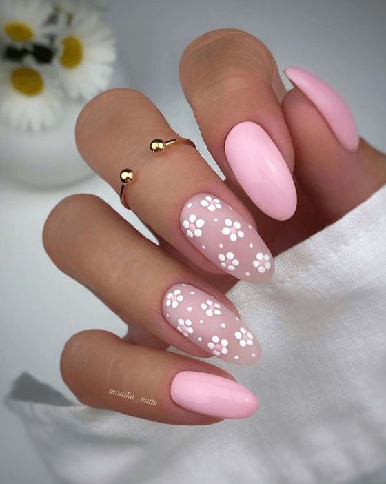 Nails Spring   Acrylic Nails Almond Shape Simple Nails Floral Nails Pink Nails Stylish Nails Spring Acrylic Nails