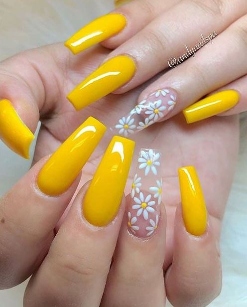 Nails Spring   Sun Flower  Floral  Yellow  Yellow  Design Stylish  Pretty