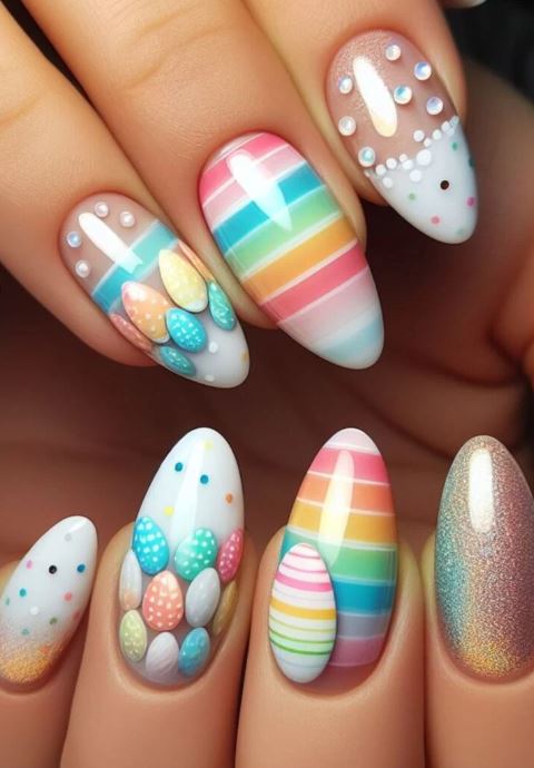 Rainbow Polka Dot Nails For Easter