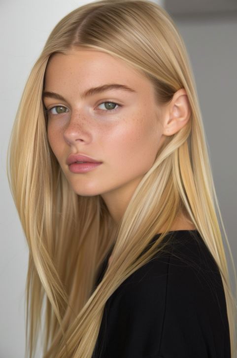 Sleek, Straight California Blonde Hair With A Side Part